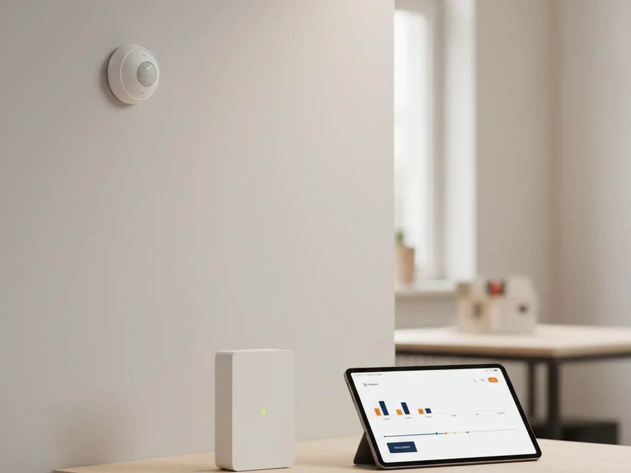 Bewegung und Präsenz erkennen — PIR-Sensor, Zigbee-Hub und Tablet-Dashboard im Büro