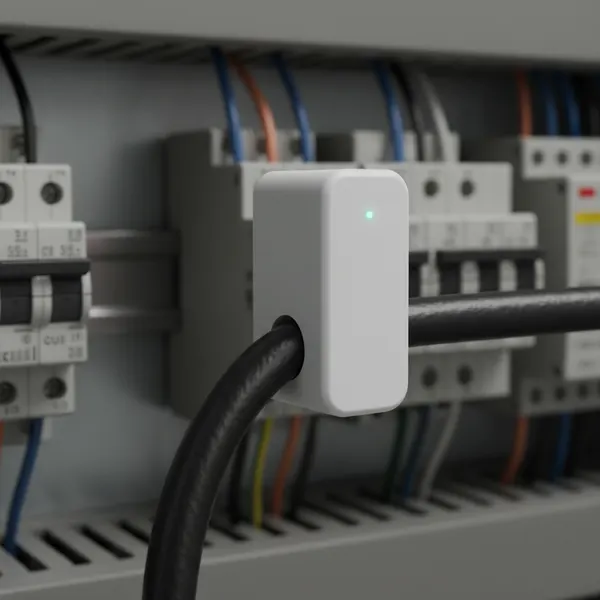 Stromsensor im Verteilerschrank mit Messwandler um ein Kabel