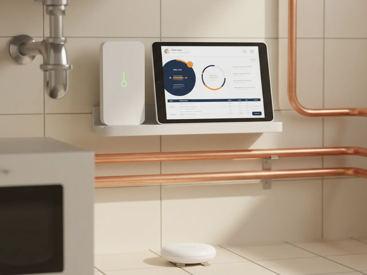 Wasser-Leck-Detektor im Heizungsraum mit Hub und Dashboard
