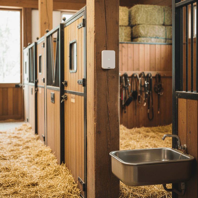 Stallbereich mit Sensor, Tränke und Klimaüberwachung